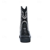 levne Cowboy &amp; Western Boots-pánské hnědé westernové kovbojské boty s krokodýlí texturou a vyšívaným svrškem z umělé kůže, ideální na ranč a venkovní nošení