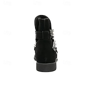 preiswerte Biker -Stiefel-Wildlederstiefeletten für Herren mit Riemen mit Totenkopf-Print und Kettendetail – stilvolles Western-inspiriertes Design für die Freizeit und Festivals
