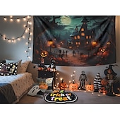 billiga halloween väggtapeter-halloween jack o lykta pumpa hängande gobeläng väggkonst stor gobeläng väggmålning dekor fotografi bakgrund filt gardin hem sovrum vardagsrum läskig stad herrgård halloween dekorationer
