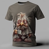 economico Magliette con stampa animale-Per uomo Gallo Divertente Maglietta Manica Corta maglietta Stampa 3D Girocollo Camicia Retrò Vintage Casual Stile da Strada Sport all&#039;Aperto Ferie Uscire Marrone Scuro Verde scuro Verde Primavera