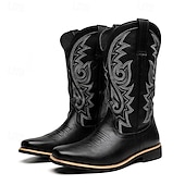 levne Cowboy &amp; Western Boots-pánské klasické hnědé westernové kovbojské boty – odolná kůže s detailní výšivkou pro outdoorové i běžné nošení
