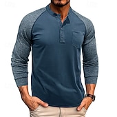 preiswerte Lässiges Henley-T-Shirt-Herren T-Shirt mit Knöpfen T Shirt Henley Hemd T-Shirt Langarm Henley Frühling &amp; Herbst Farbblock Mode Designer Basic Patchwork Urlaub Straße Ausgehen Königliches Blau Blau Armeegrün Top T-Shirt für