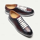 cheap Premium Leather Sneakers-Men&#039;s Quilted Cowhide Leather Lace-Up Sneakers with Red and Black Gradient Design - Stylish Casual Shoes for Everyday Wear