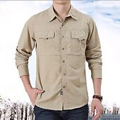 cheap Men&#039;s Work Shirts-Men&#039;s Shirt Workwear Shirts Work Shirt Button Up Shirt Cargo Shirt Black khaki Army Green Gray Long Sleeve Plain Lapel Vacation Holiday Front Pocket Clothing Apparel Polyester Fashion Casual
