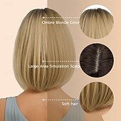 baratos Perucas Sintéticas sem Touca-peruca bob com franja perucas de cabelo curto para mulheres peruca reta peruca bob sintética natural resistente ao calor perucas laterais para festa uso diário