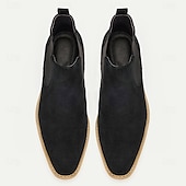 cheap Premium Leather Boots-Men&#039;s Black Sanded Genuine Leather Chelsea Boots with White Sole - Stylish and Comfortable for Casual and Formal Wear
