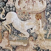 preiswerte Jacquardgewebte Wandteppiche-Jacquardgewebter Gobelin, Aubusson-Wandbehang, Jagd auf das Einhorn, belgischer Wandteppich, Webstuhl, Baumwollgewebe, Dekoration für Wohnzimmer und Schlafzimmer (ohne Stab und Quasten)