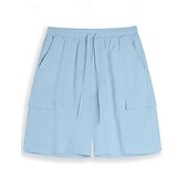 cheap Classic-Men&#039;s Cargo Shorts Shorts Linen Shorts Summer Shorts Beach Shorts Drawstring Elastic Waist Multi Pocket Plain Knee Length Outdoor Casual Daily Vacation Casual Black White Inelastic