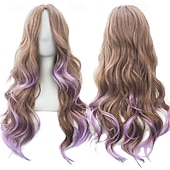 economico Parrucche di Carnevale-Parrucca ombre arcobaleno in capelli sintetici con frangia rossa gialla viola verde blu per donne nere Festa di Halloween Cosplay