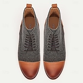 cheap Premium Leather Boots-Men&#039;s Vintage Lace-Up Ankle Boots with Cloth Fabric and Leather, Stylish and Comfortable for Daily Wear