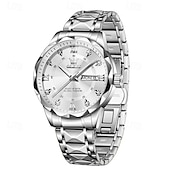 cheap Quartz Watches-New Olevs Brand Men&#039;S Luminous Commercial Business Steel Belt Watch Calendar Week Display Fashion Trend Waterproof Simple Leisure Quartz Watch Diamond-Shaped Mirror Sports Watch