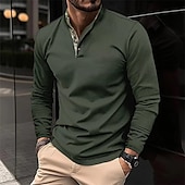 preiswerte Klassisches Poloshirt für Herren-Herren Waffel-Poloshirt Golfhemd Arbeit Casual Ständer Langarm Basic Modern Farbblock Patchwork Taste Frühling &amp; Herbst Regular Fit Schwarz Weiß Wein Marinenblau Dunkelgrau Armeegrün Waffel-Poloshirt