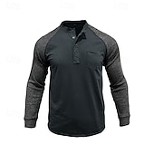 preiswerte Lässiges Henley-T-Shirt-Herren T-Shirt mit Knöpfen T Shirt Henley Hemd T-Shirt Langarm Henley Frühling &amp; Herbst Farbblock Mode Designer Basic Patchwork Urlaub Straße Ausgehen Königliches Blau Blau Armeegrün Top T-Shirt für
