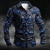 voordelige Overhemden met print voor heren-Halloween Voor heren Overhemd met knopen Lange mouw Donkere Feestavondkleding Herfst Lente zomer Overhemdkraag Dichtknopen 3D-afdrukken Rood blauw Paars Groen