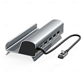 abordables Concentradores USB-Estación de acoplamiento hub usb-c 6 en 1, base de vapor, lan, hdmi, compatible con 4k hdmi, gigabit ethernet, 60w, pd, puertos usb 3,0