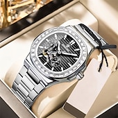 economico Orologi meccanici-Orologio meccanico BINBOND da uomo Orologio da polso automatico creativo di moda business con calendario luminoso impermeabile in acciaio e pelle