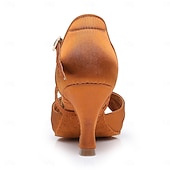 abordables Chaussures de danses latines-chaussures de danse de salon en satin noir pour femmes avec bride croisée et boucle en strass, talons confortables pour la danse latine et la salsa