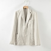 preiswerte Herren Elite Oberbekleidung-Herren Leinenblazer Blazer Geschäft Formeller Abend Hochzeitsfeier Ohne Futter Mode Lässig Frühling &amp; Sommer 100% Leinen Leinen Einfarbig Tasche Lässig / Alltäglich Einreihig Blazer Dunkelgrau