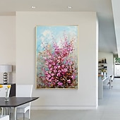 preiswerte Blumen-/Botanische Gemälde-handgemachtes großes 3D-Blumenölgemälde auf Leinwand, handgemaltes weißes Kirschblütengemälde, großes Wandkunstgemälde, handgemachtes Palettenmessergemälde, strukturiertes Acrylgemälde,