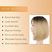 baratos Perucas Sintéticas sem Touca-peruca bob com franja perucas de cabelo curto para mulheres peruca reta peruca bob sintética natural resistente ao calor perucas laterais para festa uso diário