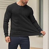 cheap Men&#039;s Pullover Sweater-Men&#039;s Irish Pullover Sweater Jumper Knit Sweater Ribbed Cable Knit Regular Tops Knitted Plain Crew Neck Fashion Basic Vacation Daily Wear Clothing Apparel Fall &amp; Winter Black