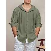 economico Classico-Per uomo Camicia Camicia di lino Abbigliamento da spiaggia Camicia con Bottoni Camicia con cappuccio Semplice Vacanza Casuale Nero Bianco Blu Verde Manica Lunga Con Cappuccio Primavera &amp; Estate