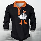 abordables Polo con estampado animal para hombre-Hombre Gracioso Pato Camiseta de golf Manga Larga Camisas de polo Camisas con cuello Casual Gracioso Ropa de calle Ropa de vacaciones Trajes de fiesta Botones Impresión 3D Primavera Otoño Invierno
