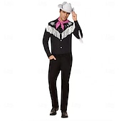cheap Men's Costumes-Cowboy Costume 5 PCS Shirt Pants Belt Cowboy Hat Scarf Doll Outfit Halloween Carnival Cosplay Costumes
