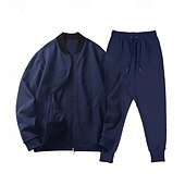 preiswerte einfache Trainingsanzüge-Herren Trainingsanzug Jogginganzug Sweatshirt mit durchgehendem Reißverschluss Marineblau Stehkragen Einfach 2 teilig Täglich Sport &amp; Outdoor Ferien Polyester Streetwear Basic Lässig Frühling &amp; Herbst