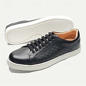 billige Førsteklasses joggesko i skinn-svarte skinnsneakers for menn med mesh-paneldesign - uformelle snøresko for hverdagsbruk