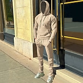 economico Tute basic-Per uomo Felpa con cappuccio Tuta Da Ginnastica Tuta da ginnastica Nero Bianco Verde militare Cachi Grigio scuro Con cappuccio Liscio A cordoncino 2 pezzi Tasca frontale Sportivo Giornaliero Per