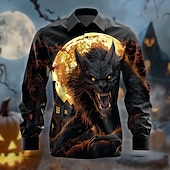 Χαμηλού Κόστους Μπλούζες Χαλοουίν-Halloween Ανδρικά Κοστούμια Halloween Πουκάμισο με κουμπιά Μακρυμάνικο Φρίκης Βραδινό Ρούχα για Πάρτυ Φθινόπωρο Χειμώνας Ανοιξη καλοκαίρι Κολάρο Πουκαμίσου 3D εκτύπωση Μαύρο