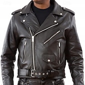 cheap Leather Jackets-Men&#039;s Faux Leather Jacket Transition Jacket Biker Jacket Motorcycle Jacket Vacation Daily Windproof Warm Pocket Fall &amp; Winter Plain Fashion Classic Lapel Regular Faux Leather Black Jacket