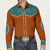 cheap Men&#039;s Western Shirts-Men&#039;s Cowboy Western Shirt Button Up Shirt Cowboy Shirt Long Sleeve Vintage Western Style Formal Daily Holiday Fall Winter Spring &amp; Summer Turndown Collared Shirts Button Up 3D Print Black Brown