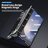 olcso Samsung-tokok-telefon Ügy Kompatibilitás Samsung Galaxy Z Hajtogatás 6 Z Fold 5 Z Fold 4 Z Fold 3 Fekete tok Állvánnyal és Képernyővédő Mágneses Retro Páncél PC Fém