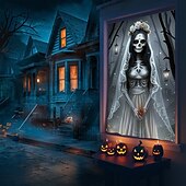 cheap Halloween Wall Tapestries-Halloween Window Cover Decorations, Fabric Ghost Bride Creepy Halloween Curtain Horror Movie Poster Window Door Covering Decor for Haunted House, Scary Halloween Window Clings Decals Indoor Outdoor