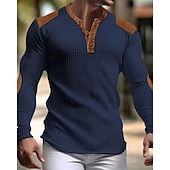 cheap Casual Henley Tee-Men&#039;s Button T Shirt T Shirt Waffle Henley Shirt Henley Shirt Long Sleeve Henley Spring &amp;  Fall Color Block Fashion Designer Basic Patchwork Vacation Street Going out Black White Navy Blue Top Tee