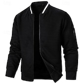 cheap Casual Jackets-Men&#039;s Lightweight Jacket Waffle Jacket Summer Jacket Transition Jacket Vacation Daily Pocket Spring &amp;  Fall Plain Fashion Classic Standing Collar Regular Black White Wine Navy Blue Khaki Jacket