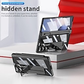 olcso Samsung-tokok-telefon Ügy Kompatibilitás Samsung Galaxy Z Hajtogatás 6 Z Fold 5 Z Fold 4 Z Fold 3 Fekete tok Állvánnyal és Képernyővédő Mágneses Retro Páncél PC Fém