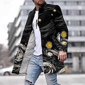 preiswerte Jacken &amp; Mäntel mit Aufdruck für Herren-Herren Sternenklarer Himmel Wintermantel Mantel Mit Taschen Brautkleider schlicht Freizeitskleidung Urlaub Ausgehen Bedruckt Vordertasche Herbst Winter Umlegekragen Langarm Schwarz