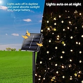 お買い得  太陽光発電-ソーラーパワーのカラフルなストリングライト 39.37フィート/12メートル 100個のLED付き 8つの照明モード 防水 屋外装飾 ハロウィン ガーデンパーティー 休日 ソーラーストリングライト 屋外 屋内装飾 1/2個