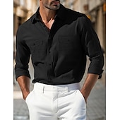 economico camicia da uomo con bottoni-Per uomo Camicia Camicia con bottoni Maglietta informale Nero Bianco Verde chiaro Kaki Verde militare Manica lunga Liscio Colletto Giornaliero Da mare Abbigliamento Di tendenza Informale