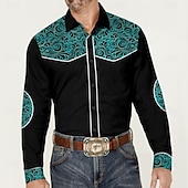 cheap Men&#039;s Western Shirts-Men&#039;s Cowboy Western Shirt Button Up Shirt Cowboy Shirt Long Sleeve Vintage Western Style Formal Daily Holiday Fall Winter Spring &amp; Summer Turndown Collared Shirts Button Up 3D Print Black Brown