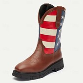 levne Cowboy &amp; Western Boots-pánské westernové kovbojské boty s americkou vlajkou s drsnou podrážkou - vlastenecké boty z umělé kůže pro outdoorové i běžné nošení