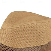 billige Hatter til herrer-Herre Stråhatt Solhatt Wild Brim Hat Kakifarget Beige Sengetøy Netting Mote Fritid Gate Daglig Helfarge Justerbare Solkrem Pustende