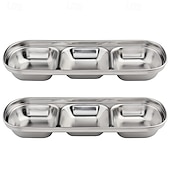 cheap Dining &amp; Cutlery-2/4pcs Stainless Steel Soy Sauce Dish Dipping Bowls 3 Grids Divided Sauce Dishes Side Dishes for Soy Sauce Ketchup Seasoning Sushi (3 Grid)