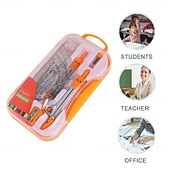 お買い得  事務用品-10個の幾何学コンパスセット、収納ボックス、定規、分度器、コンパス、消しゴム、鉛筆削り、鉛筆替芯付き