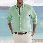 preiswerte Urlaub-Herren Leinenhemd Sommerhemd Strandbekleidung Knopfhemd Grafikdrucke Urlaub Kreuzfahrt Weiß Blau Braun Grün Langarm Umlegekragen Frühling Herbst Bekleidung Button-Down