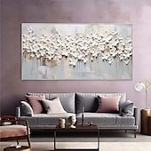 preiswerte Blumen-/Botanische Gemälde-handgemachtes großes 3D-Blumenölgemälde auf Leinwand, handgemaltes weißes Kirschblütengemälde, großes Wandkunstgemälde, handgemachtes Palettenmessergemälde, strukturiertes Acrylgemälde,