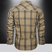 preiswerte Arbeitshemden für Herren-Herren Hemd Arbeitshemden Lässiges Hemd Knopfhemd Kaki Armeegrün Dunkelblau Langarm Plaid Kargen Urlaub Festtage Vordertasche Bekleidung Polyester Modisch Brautkleider schlicht Komfortabel